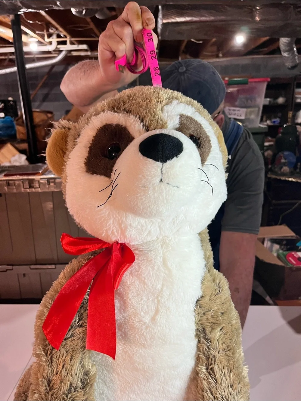 Plush Meerkat Stuffed Animal with Red Bow - Soft Brown & White Plush 27 inch